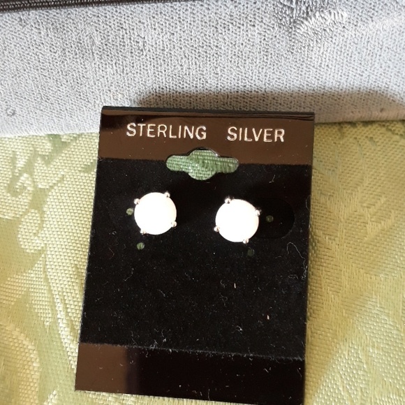 Sterling Silver White Lab Opal earrings 7mm - Picture 7 of 8